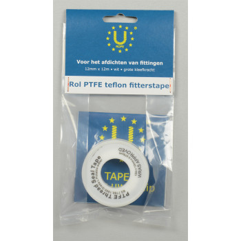 PTFE teflon fitterstape, 12mm x 12m, wit